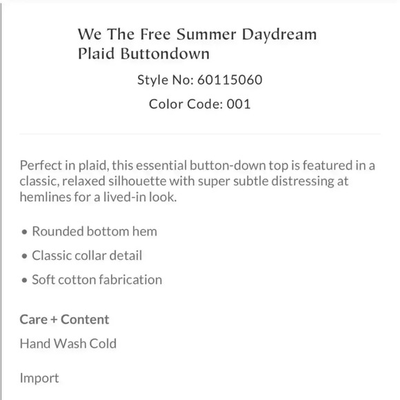 We The Free Summer Daydream Plaid Buttomdown Size XS - Picture 6 of 10